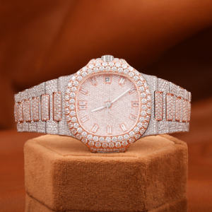 Montre de luxe pour homme, quartz, mode, diamant glacé, or rose, acier inoxydable, entièrement pavée, hip hop, 41 mm, verre, nouveauté - Product Image 1