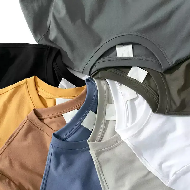 Camiseta de algodão bordada para homens, camiseta casual de algodão lisa e cor sólida para logotipo personalizado, promoção de vendas