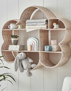 Estante de Pared de Ratán Natural Tejido a Mano con Forma de Nube Elegante, Almacenamiento Decorativo para Cuarto de Niños y Niñas, Dulce y Encantador - Product Image 1