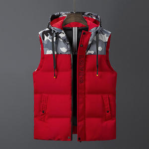 Chaqueta de invierno para hombre de poliéster 100% al por mayor, chaleco de plumón acolchado para exteriores de camuflaje sin mangas con capucha y cuello levantado - Product Image 6