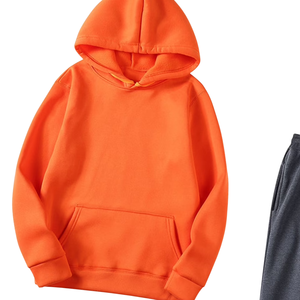 Conjunto Deportivo Informal de Invierno para Hombre, Sudadera con Capucha Naranja y Pantalones Deportivos Gris Oscuro, Venta al Por Mayor de Fábrica, Logotipo Personalizado OEM - Product Image 2