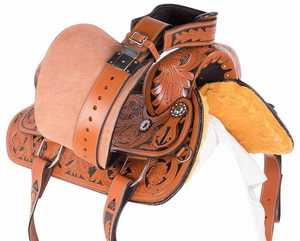 Selle de cheval de baril occidentale en cuir véritable, outils à la main, conceptions personnalisées, caractéristiques du cheval anglais portable pour l'équitation - Product Image 3