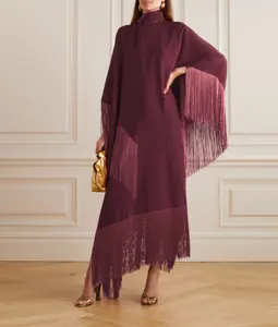 Độc Quyền Chất Lượng Cao Cấp Nhập Khẩu Hàn Quốc Vải Lụa Kaftan Top Với Tua Ren & Cổ Cao Phong Cách Cho Phụ Nữ Dịp Mặc