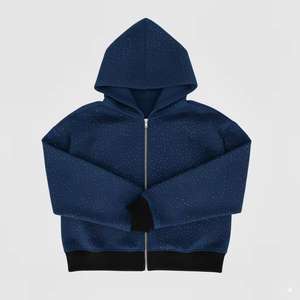 Nueva llegada 2025 sudaderas con cremallera recortada de gran tamaño personalizadas con diamantes de imitación para hombres - Product Image 2