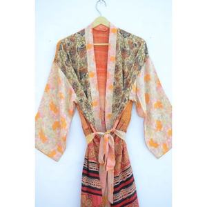 Kimono de seda con estampado Floral Vintage para mujer, ropa de dormir Sexy de verano, cubierta de Bikini para playa, vestido de baño de primavera y otoño - Product Image 3