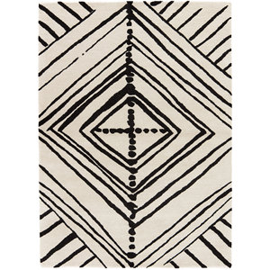 Alfombra Contour Ivory de Lana y Viscosa Hecha a Mano con Diseño Geométrico y Abstracto para Sala de Estar, Pasillo -Taq-4022 - Product Image 1