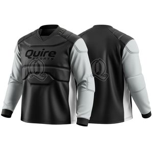 เสื้อฟุตบอลแขนยาวผ้าโพลีเอสเตอร์สีเทาดำออกแบบได้ตามต้องการดีไซน์ที่ทนทานป้องกันแรงกระแทกสูงสำหรับผู้ชายผู้หญิง - Product Image 1