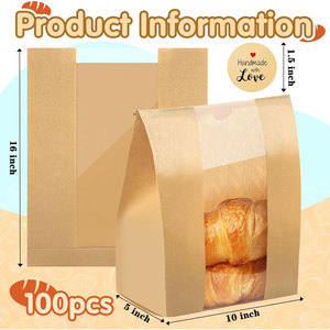 ถุงขนมปังกระดาษสำหรับขนมปังโฮมเมด16 10 5นิ้วกระดาษคราฟท์ถุงขนมปัง sourdough หน้าต่างใสสติกเกอร์ขอบคุณ - Product Image 2