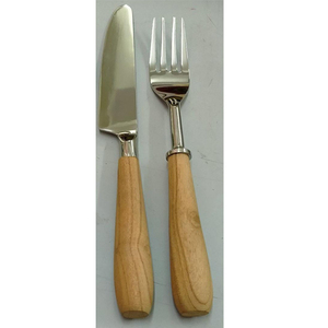 Ensemble de couverts en argent brillant couteau cuillère fourchette avec manche en bois naturel ensemble de cuisine en gros - Product Image 4