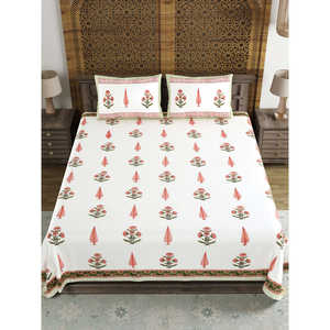 ผ้าปูที่นอนผ้าฝ้ายแท้ขนาดคิงไซส์พิมพ์ลายบล็อก (สีชมพูพีช Paisley)-เข้ารูป & แบน - Product Image 6