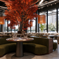 Ensemble table et chaises de restaurant Japandi pour restauration rapide, fauteuil moderne gris à dossier incurvé avec table ronde en bois pour café