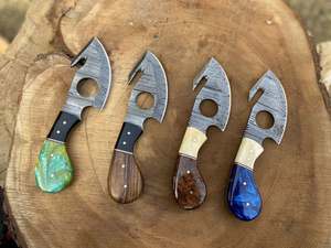 Handmade Damascus Steel Hunting Knife Bushcraft Fixed Blade with VG10 Gut <b>Hook</b> Skinner EDC Wood Handle and Leather Sheath - Product Image 2