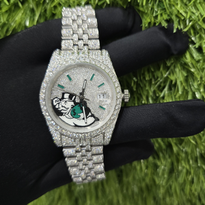 Montre en diamant moissanite blanche glacée, édition limitée, fabrication indienne, style hip-hop bling, disponible - Product Image 1