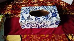 กล่องไม้ทิชชู่พร้อมสติกเกอร์ติดเคลือบการตกแต่งที่หรูหรารูปทรงสี่เหลี่ยมผืนผ้าของแท้ - Product Image 3