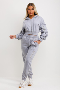 Vente en gros ensemble de survêtement gris 2 pièces pour femmes avec manches froncées surdimensionnées et 100% coton ensemble de survêtement jogger 2 pièces pour femmes - Product Image 6