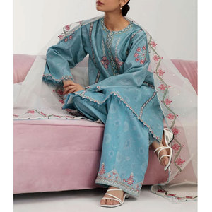 Dernière conception de robe de pelouse 3 pièces pour femmes, sur mesure, costumes de pelouse élégants pour dames d'été au prix de gros - Product Image 4