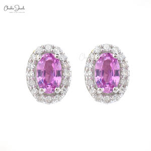 Offre Spéciale 14K Or Blanc Halo Boucles D'oreilles 0.5 TCW Naturel Rose Saphir Pierres Précieuses Diamant Élégant Mariage Fiançailles pour les Femmes - Product Image 5