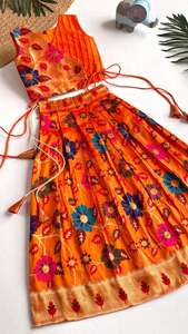 ผ้าไหมชาติพันธุ์ที่มีคุณภาพสูงผสมกับดอกไม้ทอ lehenga choli แฟชั่นผู้หญิงจากอินเดีย - Product Image 5