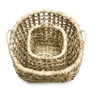Natural Hand Woven Open Weave Lattice Storage <b>Basket</b> Set <b>Square</b> Tapered Pot Planter Organizer Setup Decor Pure Art Design - Product Image 3