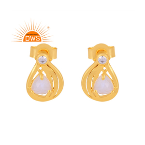 Última tendencia de plata esterlina 18K chapado en oro Cz y Rainbow Moon Stone Gemstone Stud Earring Demi Fine Jewelry Manufacturer - Product Image 1