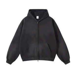 เสื้อฮู้ดผ้าฝ้ายโอเวอร์ไซส์ไซส์แบบมีซิปล้างกรดแบบกำหนดเอง - Product Image 1
