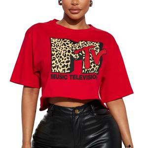 Camisetas de moda sostenible para mujer, Camiseta básica de manga corta con cuello redondo, Camiseta corta con estampado de logotipo personalizado en blanco para mujer - Product Image 1