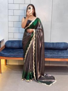 ผ้าส่าหรีมีประกายแวววาวน้ำหนักเบาสุดหรูพร้อมรหัสลูกไม้ตัดเย็บแห้งเร็วเหมาะสำหรับงานปาร์ตี้งานแต่งงานคอลเลกชัน - Product Image 2