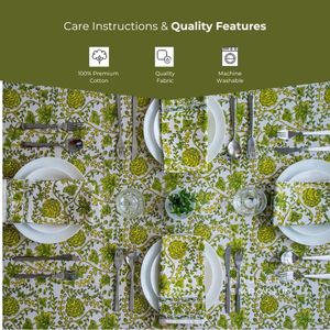 Nappe de table en coton fait à la main indienne verte belle couverture de table en coton imprimé bloc à la main pour nappe de mariage à vendre - Product Image 4