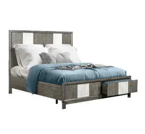 침실 새로운 디자인 나무 칸막이 프레임 침대 헤드 보드 침대 기초와 단단한 나무 부드러운 침대 좋은 가격