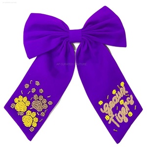 Lazos de cola con cuentas de semillas Nombre del equipo personalizado Lazos para el cabello con cuentas Accesorio para el cabello de moda Tela de algodón hecha a mano Pinza para el cabello con cuentas de semillas - Product Image 6