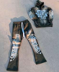 Conjunto Deportivo de 2 Piezas para Hombre, Conjunto Deportivo Informal para Mujer, Pantalones Deportivos Unisex de Algodón Lavado al Ácido Personalizados y Sudadera con Capucha y Cremallera - Product Image 3