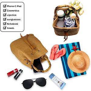 Sac fourre-tout en paille pour femmes grande capacité Shopping fourre-tout bohème sac à bandoulière voyage sac de plage avec doublure OEM - Product Image 4