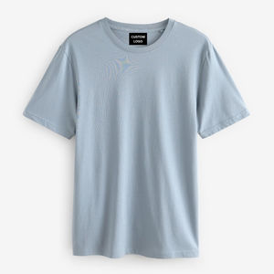 Camiseta de manga corta con cuello redondo para hombre, corte regular, color azul claro, OEM ODM, algodón mercerizado, camiseta de primera calidad - Product Image 1