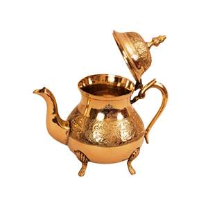 กาน้ำชาแบบมุกไลขนาด 750 มล. ลายใบไม้ ทำจากทองเหลืองแท้ พร้อมฝาปิดมีหูจับ - Product Image 5