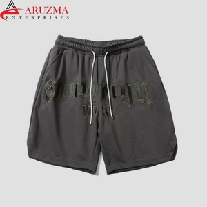 Mens 3D Embroidered Design French Terry Shorts Breathable Casual Print Customizable Logo Printing <b>Drawstring</b> All Sizes Available - Product Image 3