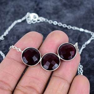 Collar de Cadena con Eslabones para Mujer, Chapado en Plata 925, con Tres Piedras Preciosas en Forma de Granate Rojo, Estilo Bohemio, Regalo de Boda - Product Image 2