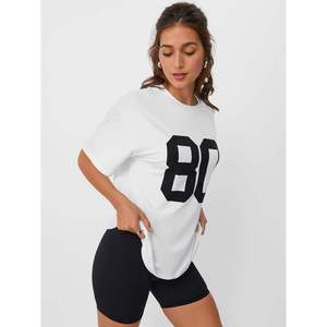 Camiseta Oversize Personalizada para Mujer con Estampado Número 80, de Algodón Holgado, Estilo Casual Urbano de Verano, Blanca Vintage, Tallas Grandes - Product Image 4