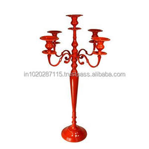 Polished gold metal candelabra for classic church wedding altar candle arrangement with <b>vintage</b> style <b>ornamental</b> base - Product Image 6