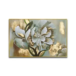 100% Hand Painted Golden Foil Flower Art Oil Painting On Canvas Wall Art Frameless Picture Decoration For Live Room Home Decor