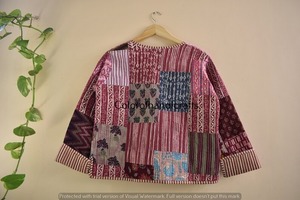 เสื้อแจ็กเก็ตบุผ้าฝ้ายวินเทจทำด้วยมือเสื้อโค้ทสำหรับผู้หญิงแบบกิโมโนแบบเปิดด้านหน้าแนวแนวโบฮีเมียนใส่ได้สองด้านมีตัวอักษร - Product Image 4