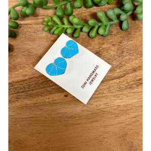 Karen Lalio Turquoise & Sterling <b>Silver</b> Inlay Heart <b>Stud</b> Earrings with Diamond and Pearl Religious Style Number Pattern - Product Image 3