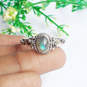 คุณภาพสูง925แข็งเงินสเตอร์ลิงธรรมชาติแหวนลาบราดอไรต์ทรงไข่อัญมณีไฟสีฟ้าเครื่องประดับของขวัญขายส่ง - Product Image 1