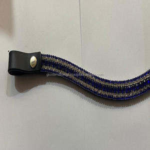 Banda de piel auténtica para la frente, banda de piel auténtica para montar a caballo, ecuestre, Havana, cuero marrón, cejas de caballo, cristales morados ostentosos - Product Image 3