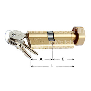 CYLINDRE en forme avec bouton en laiton satiné, 3 clés - Product Image 1