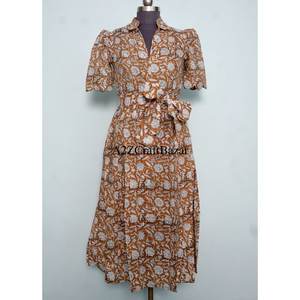 Vestido Midi Bodycon de Algodón 100% para Mujer, Ecológico, Lavable, Transpirable, con Botones en la Espalda, Estampado, Cuello en V, Largo - Product Image 1