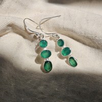 Boucles d'oreilles pendantes vintage en argent sterling 925 avec onyx vert taillé, forme boule, faites à la main, 3 pierres, qualité supérieure, pour mariage et soirée