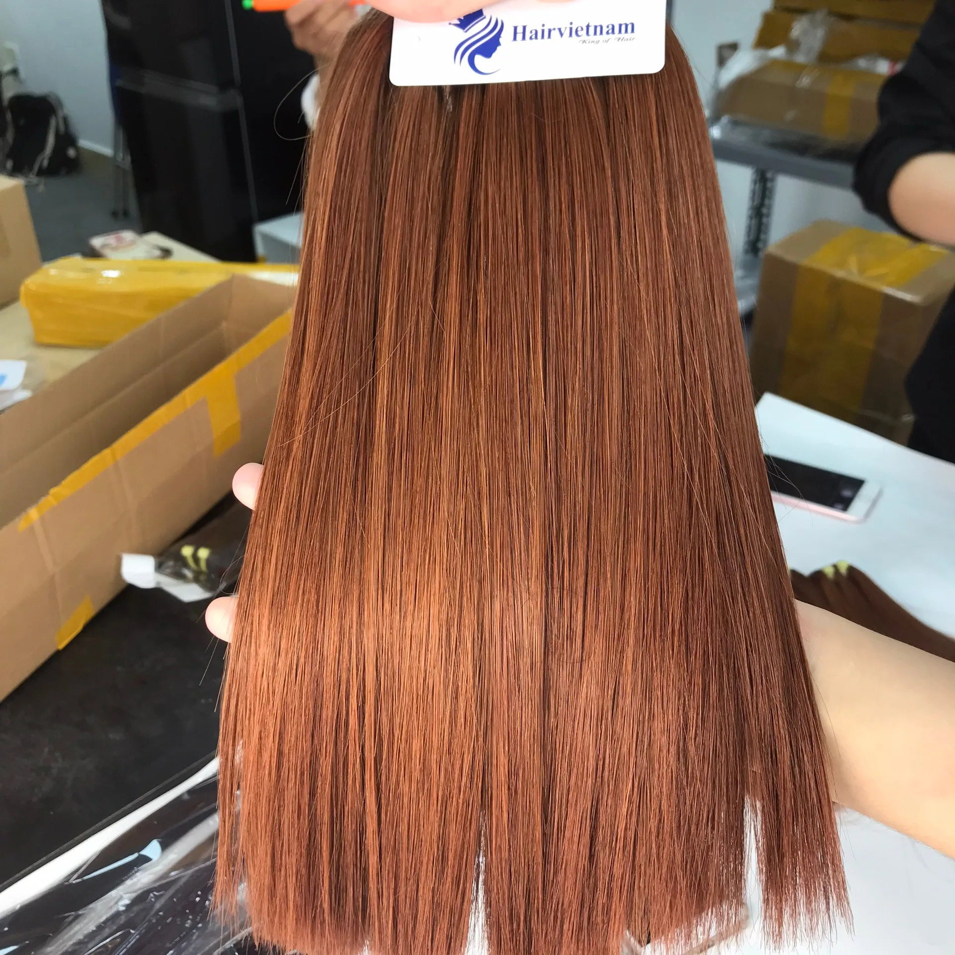 Brown bonestraight hair product made by 100% Vietnamese human hair weaves bundle human hair wigs