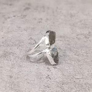 Rough Women's Ring Natural Labradorite Gemstone Double Stone Christmas <b>Birthday</b> <b>Gift</b> Handmade Jewelry 925 Sterling Silver Ring - Product Image 2