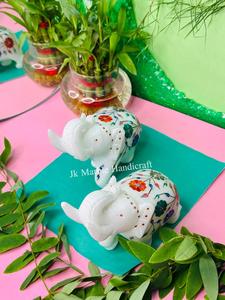 Elegant Handcrafted Elephant Showpiece Marbre Animal Style Home Decoration Force Love Luck Symboles Peint Stone - Product Image 3