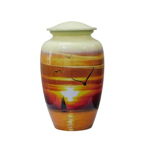 Top Classic Adult Aluminium Cremation Urns Modern Style Metal Funeral Urns With <b>Yellow</b> <b>Sticker</b> Finished For Human Ashes - Product Image 1